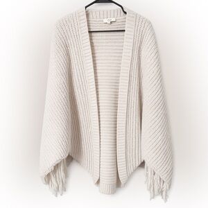 Entro Cream Fringe Sleeve Boho Cardigan Sweater